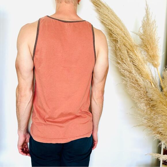 MENS SUN DIEGO Coral Brown Grey Contrast Two Tone Sleeveless Tank Top Pocket S - Picture 4 of 10